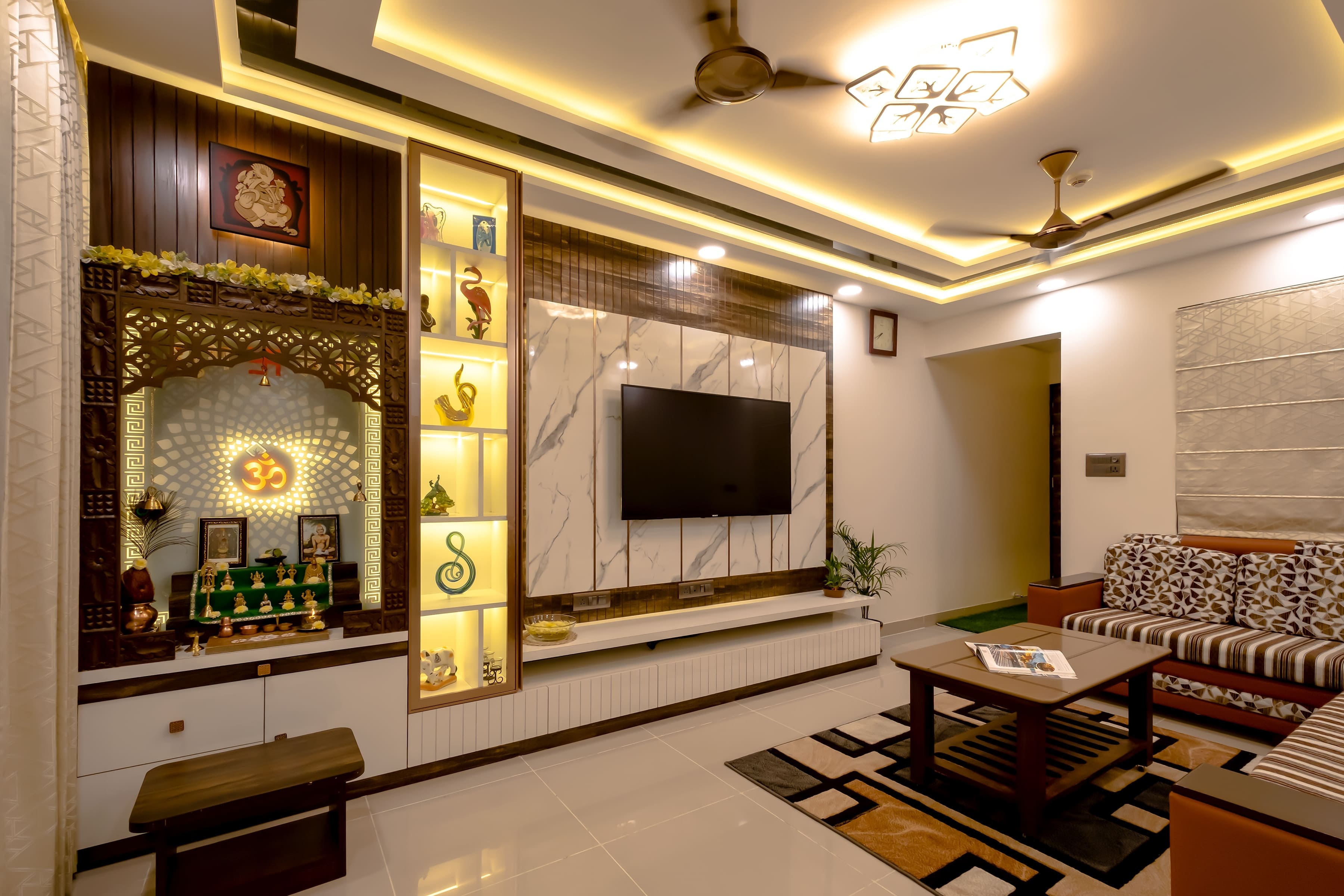 Kitchen, Living Room, Pooja room, Bedroom interiors